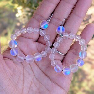 Stunning OOAK rare rose quartz + pink mermaid glass beads 925 sterling silver ea